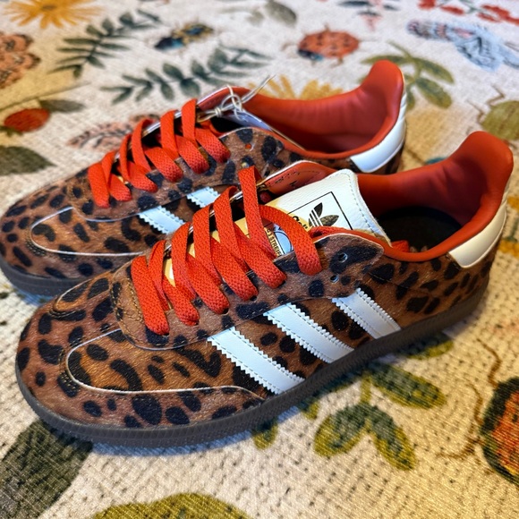 adidas Leopard Print Samba Sneakers with Cream Stripes and Red Accents - Picture 5 of 11